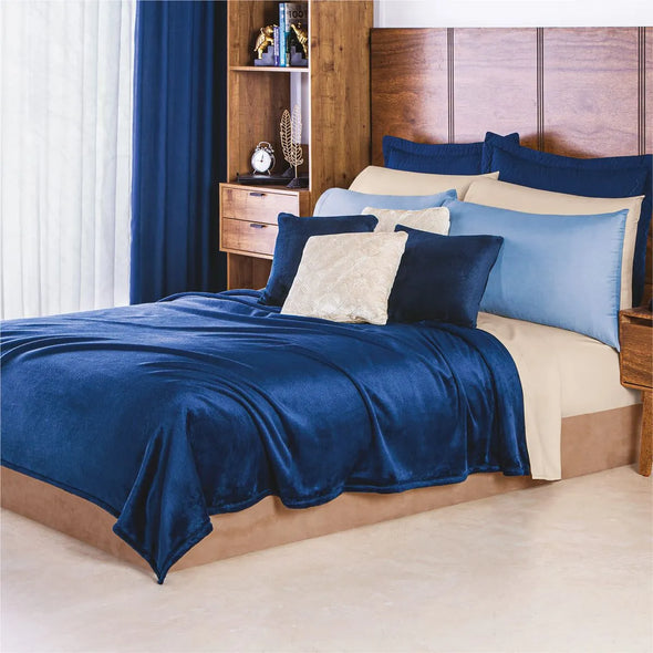 Pack Cobertor Con Borrega Matrimonial  Neptuno + Cobertor Ligero Marino