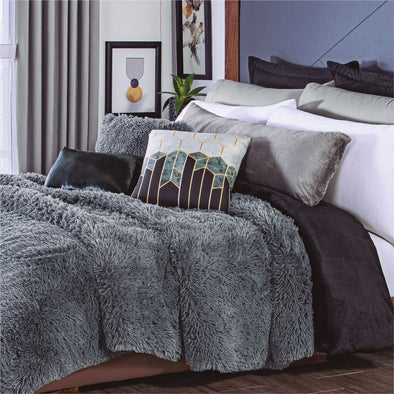 Cobertor Con  Borrega Gris Shaggy