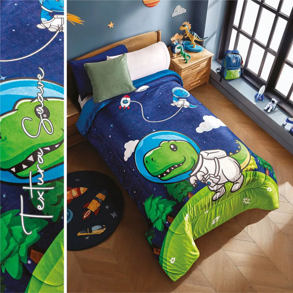 Cobertor Con  Borrega Dino Astronauta