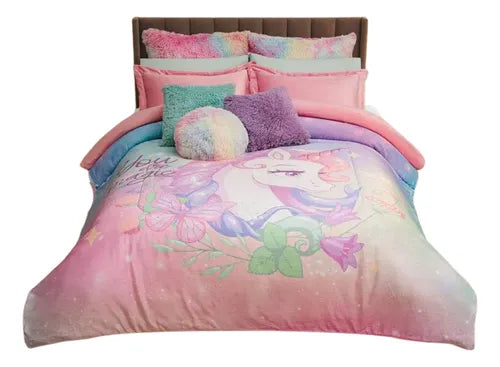 Cobertor Con  Borrega Unicornio Star