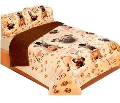 Cobertor Con Borrega Matrimonial Serenity Baby Pug
