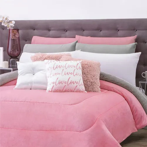 Cobertor Con  Borrega Rosa
