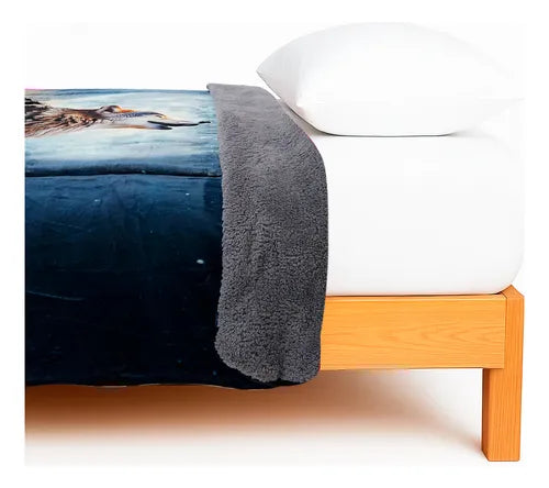 Cobertor de Borrega Serenity Jumbo Lobo Noche