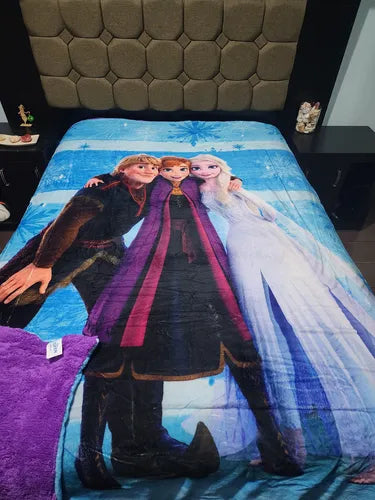Cobertor Serenity Con Borrega Matrimonial Frozen Inseparables