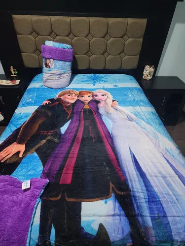 Cobertor Serenity Con Borrega Matrimonial Frozen Inseparables
