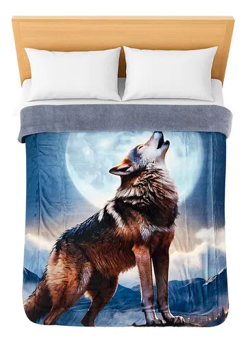Cobertor de Borrega Serenity Jumbo Lobo Noche