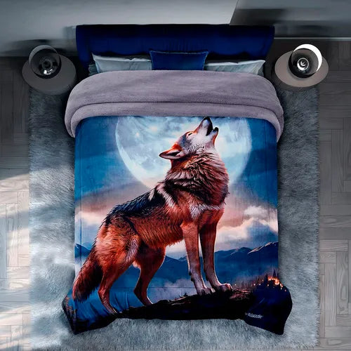 Cobertor de Borrega Serenity Jumbo Lobo Noche
