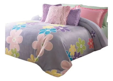 Cobertor Con  Borrega Flowers