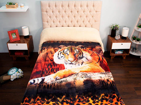 Cobertor Serenity Con Borrega Matrimonial Tigre Piel