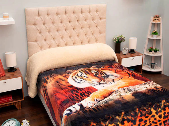 Cobertor Serenity Con Borrega Matrimonial Tigre Piel