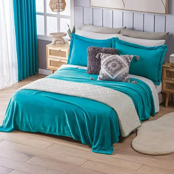 Cobertor Con Borrega Matrimonial Lana + Cobertor Ligero Esmeralda