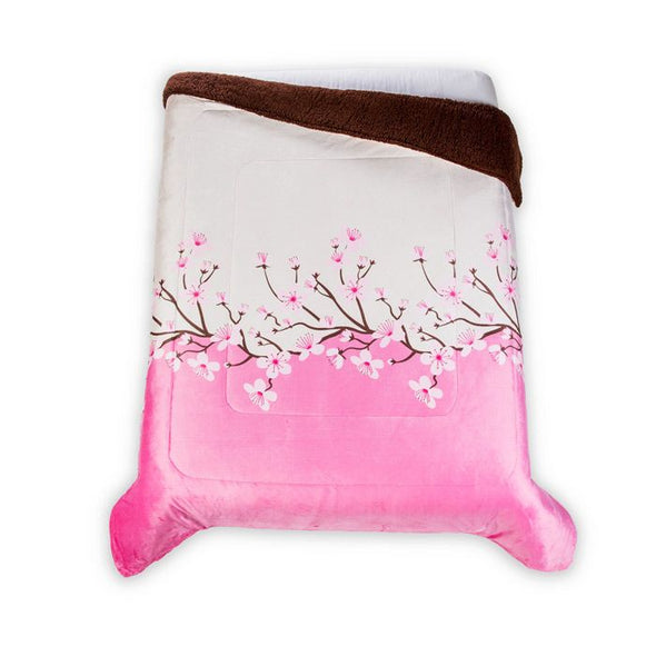 Cobertor Con Borrega Modelo Flor de Cerezo